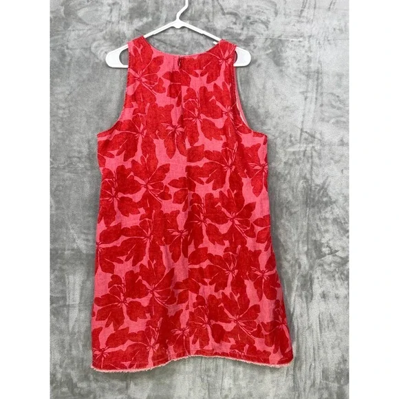 Garnet Hill 100% Linen Dress Size 14 European Flax Red Floral Pockets Sleeveless - Picture 4 of 8